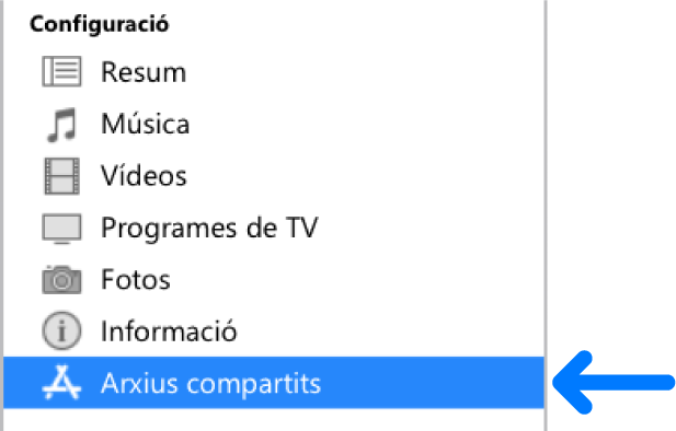 A la Configuració del dispositiu, fes clic a “Compartir fitxers” per transferir fitxers entre el teu ordinador i un dispositiu.