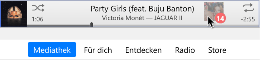 Ein im iTunes-Fenster nach oben gezogenes Album