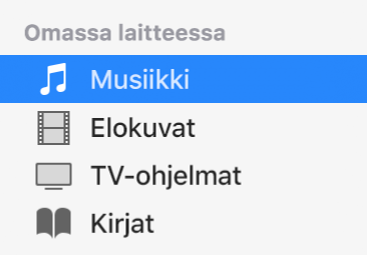 Musiikki valittuna sivupalkissa Omassa laitteessa -kohdan alla.