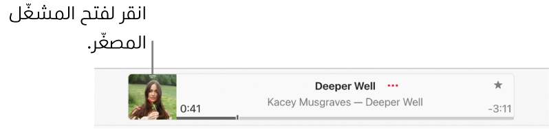 حدد العمل الفني للألبوم على يمين نافذة التشغيل لفتح المشغّل المصغّر.