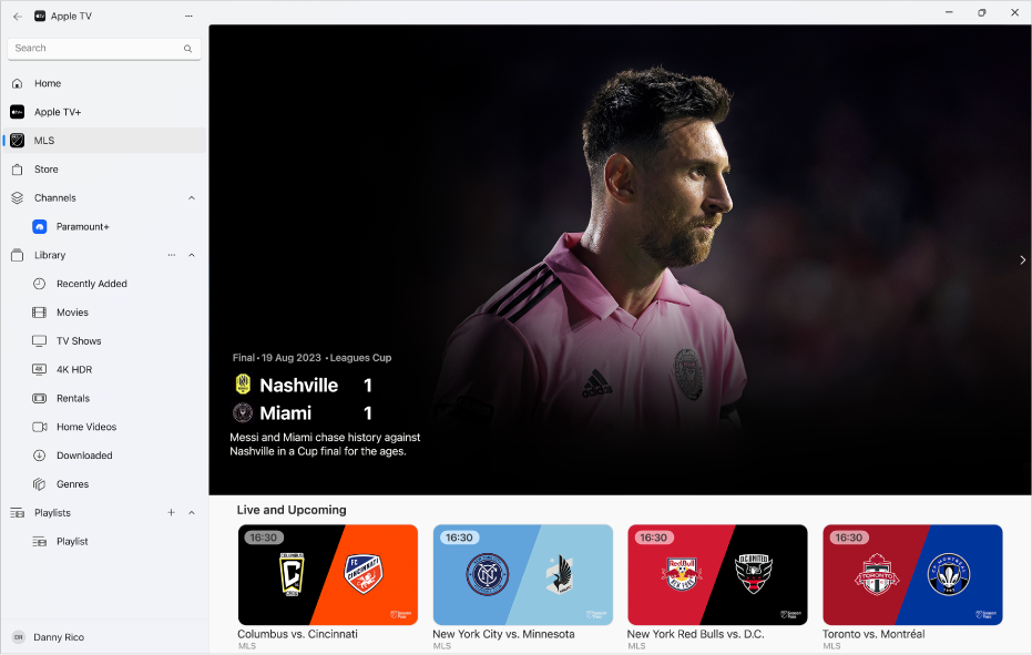 The Apple TV app with MLS open.