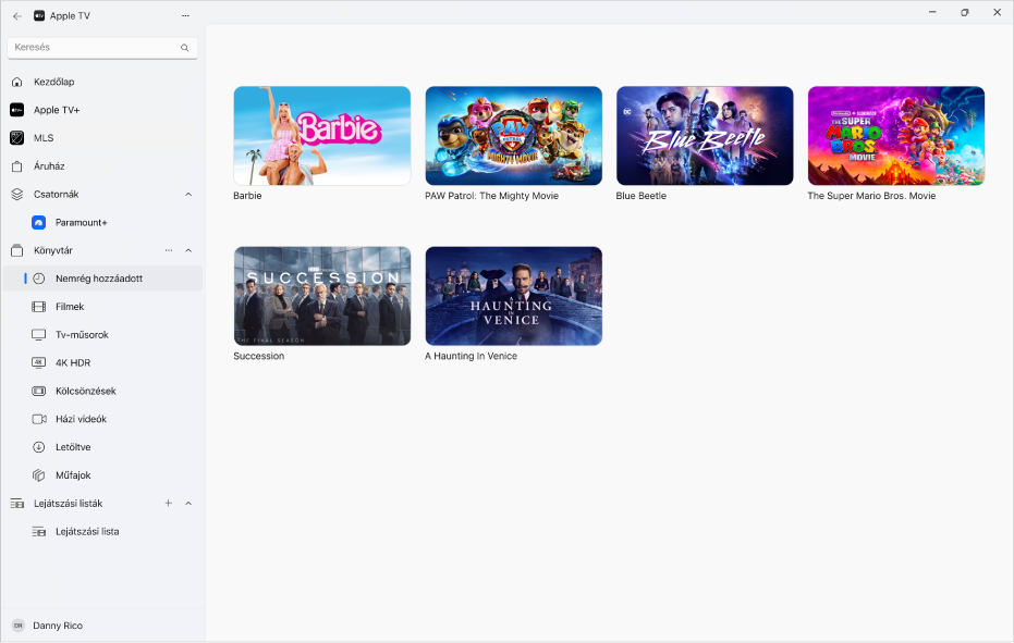Az Apple TV app, amelyben a Könyvtár van megnyitva.
