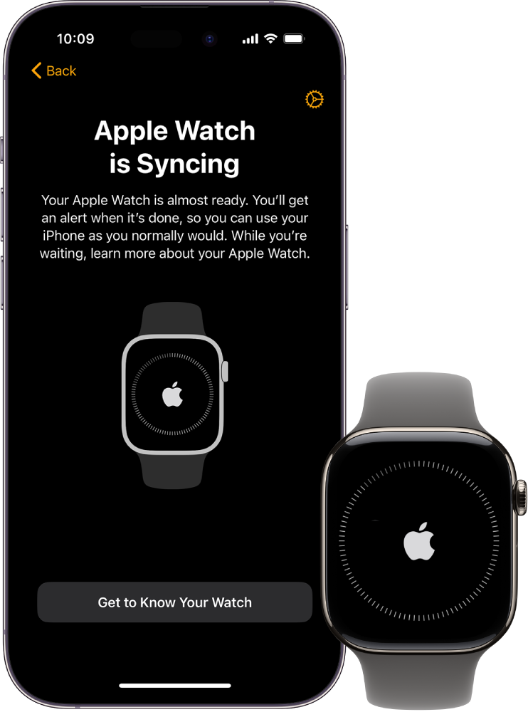 iPhone و Apple Watch يظهران شاشتي المزامنة.