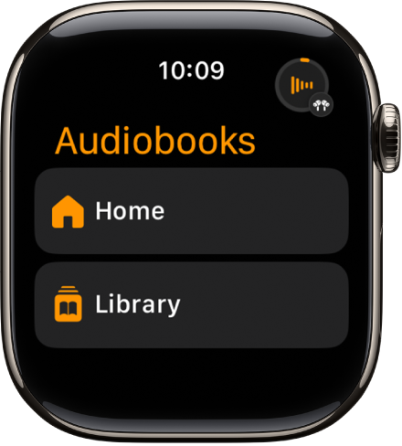 L’app Audiolibri con i pulsanti Home e Libreria.