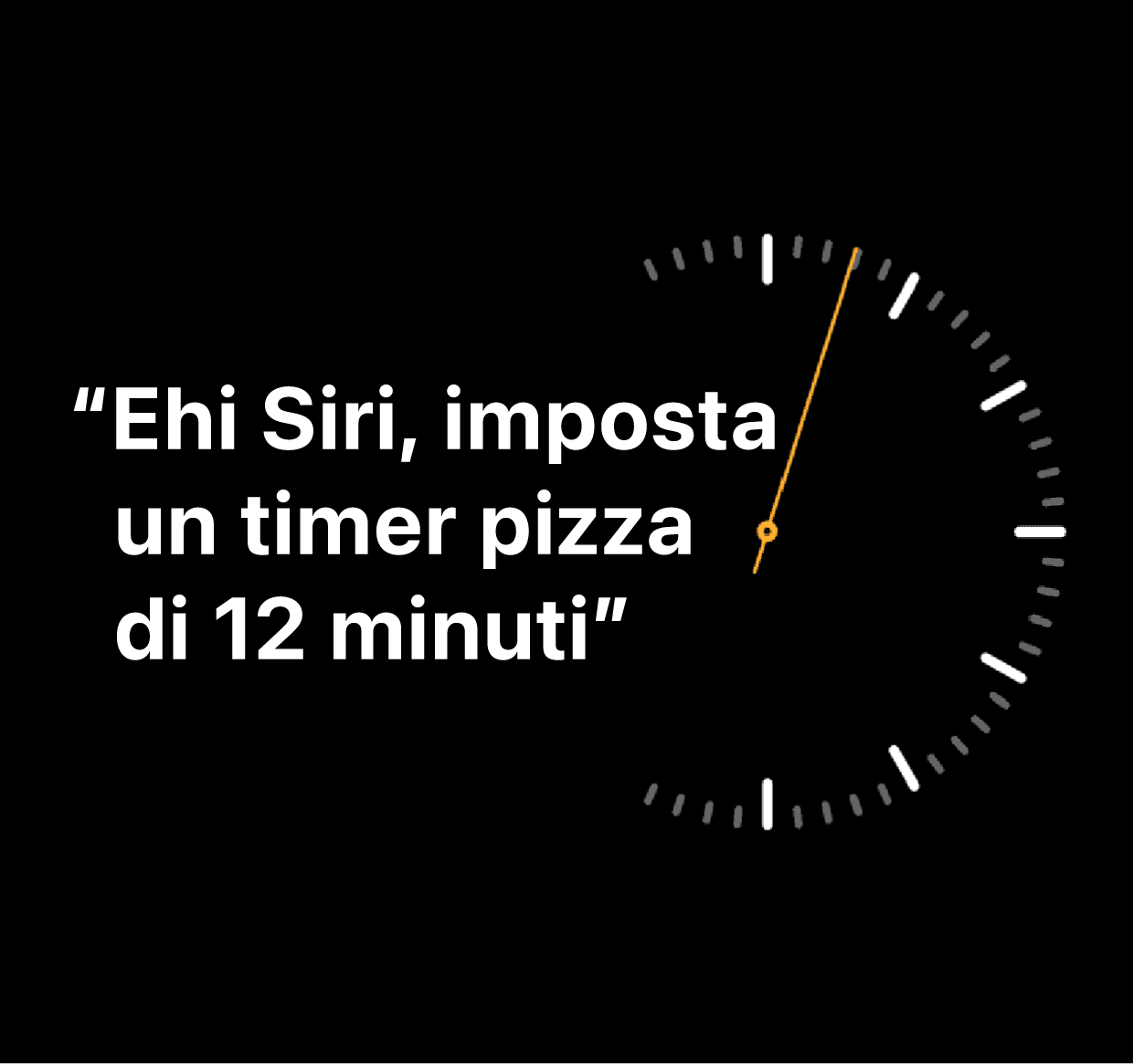 Un’illustrazione delle parole “Ehi Siri, imposta un timer pizza di 12 minuti”.