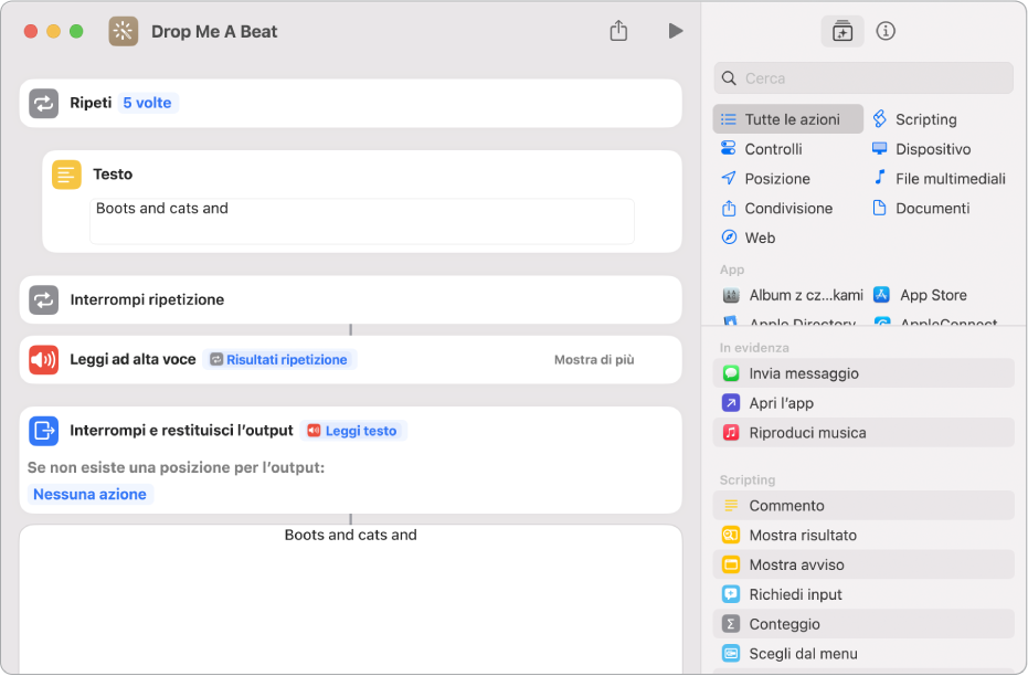 Esempio di azione Ripeti.
