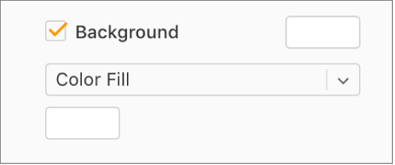 The Background checkbox is selected in the sidebar, and the preset color well to the right of the checkbox is filled with white. Below the checkbox, Color Fill is chosen in a pop-up menu, and below that, the custom color well is filled with white.