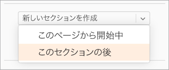 「新規セクションを作成」ポップアップメニューが開き、「このセクションの後」が選択されています。