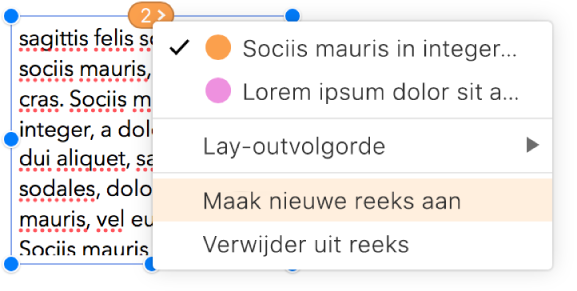 Het tweede tekstvak in een thread is geselecteerd en een pop‑upmenu naast de cirkel boven het tekstvak is open. In het pop‑upmenu is het menuonderdeel 'Nieuwe thread aanmaken' geselecteerd.