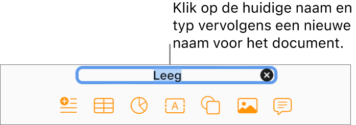 De huidige naam van het document, 'Leeg', is geselecteerd boven in het document.