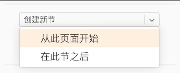 “创建新节”弹出式菜单已打开，并已选中“从此页面开始”。