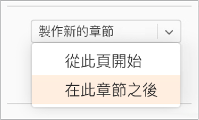 「製作新的章節」彈出式選單開啟，且已選取「從此章節之後」。