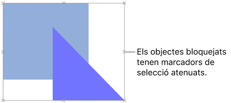 Objectes bloquejats, amb els marcadors de selecció atenuats.