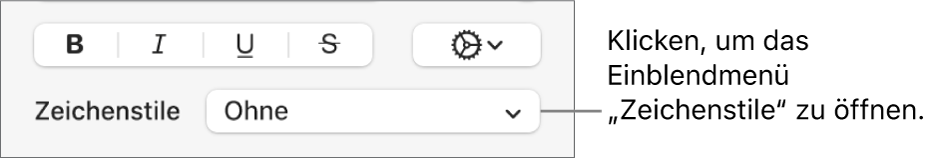 Das Einblendmenü „Zeichenstile“ unter den Steuerelementen zum Ändern des Textstils und der Farbe