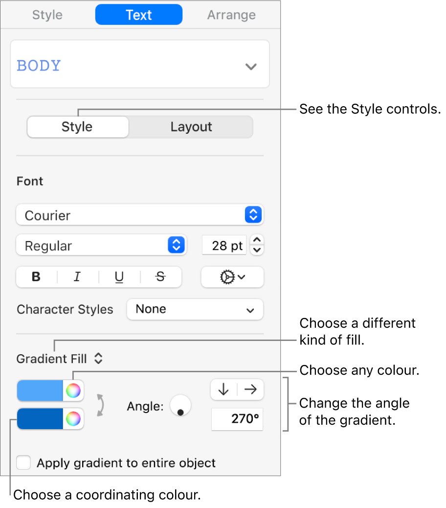 Controls for choosing pre-designed colours or any colour.