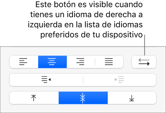 El botón Dirección del párrafo en la sección Alineación de la barra lateral Formato.