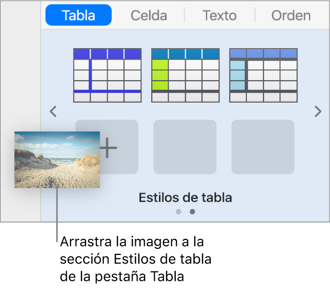 Al arrastrar una imagen hasta los estilos de tabla se crea un nuevo estilo.