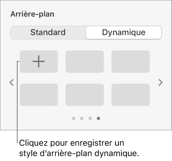 Le bouton Dynamique sélectionné dans la section Arrière-plan de la barre latérale Format, avec le bouton « Ajouter un style » affiché.