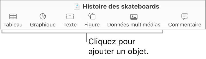 La barre d’outils Keynote, présentant les boutons utilisés pour ajouter un objet à une diapositive.