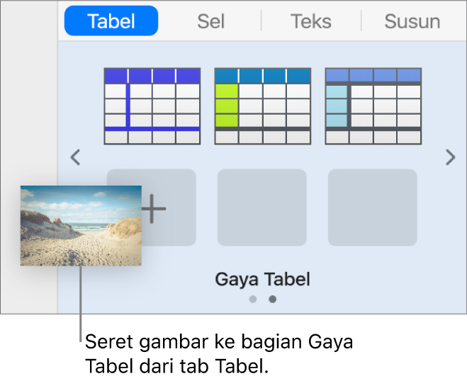 Menyeret gambar ke gaya tabel untuk membuat gaya baru.