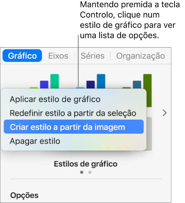 Menu de atalhos de estilo de gráfico.