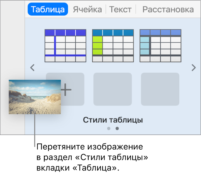 Перетягивание изображения в стили таблиц для создания нового стиля.