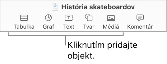 Panel s nástrojmi apky Keynote zobrazujúci tlačidlá na pridanie objektu na snímku.