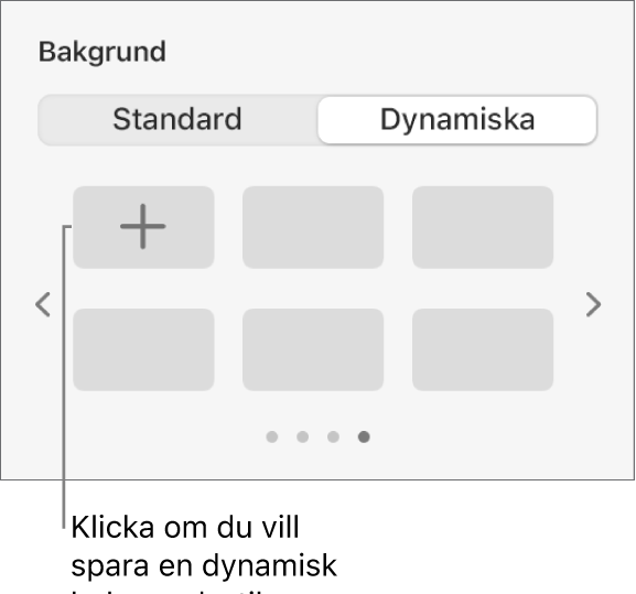 Knappen Dynamiska är markerad i avsnittet Bakgrund i formatsidofältet och knappen Lägg till stil är synlig.