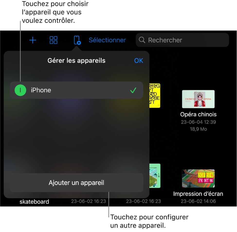 La fenêtre contextuelle Gérer les appareils affichant le lien Ajouter un appareil.