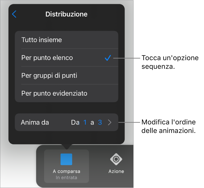 Opzioni di sequenza nel pannello “In entrata”.