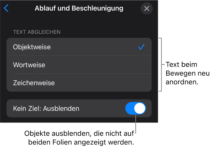 Ablauf- und Beschleunigungsoptionen für „Zauberei“ im Bereich „Beschleunigung