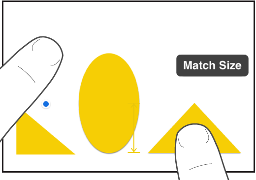 One finger just above a shape and another holding an object with Match Size on the screen.