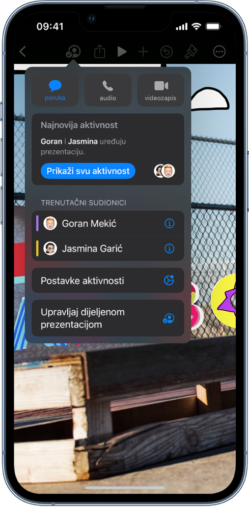 Izbornik suradnje prikazuje imena ljudi koji surađuju na prezentaciji.