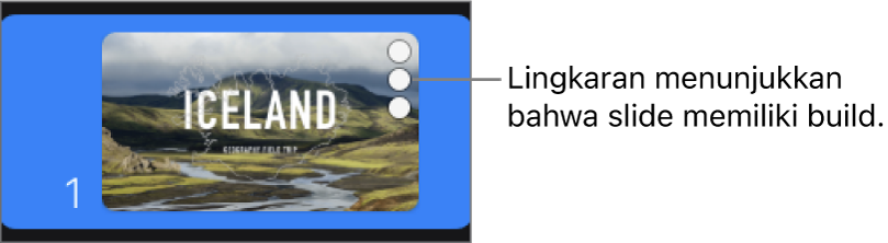 Slide dengan tiga lingkaran di pojok kanan atas menunjukkan bahwa slide memiliki build.