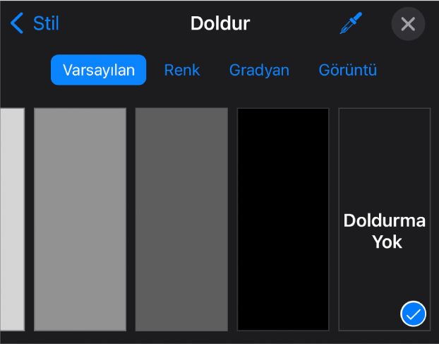 Boş seçili olan Doldur denetimleri.