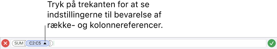 Formelværktøjet, der viser, hvordan række- og kolonnereferencerne bevares, når cellen kopieres eller flyttes.