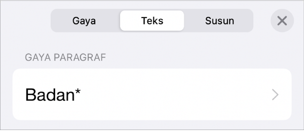 Gaya paragraf dengan asterisk di sampingnya dan tombol Perbarui di sebelah kanan.