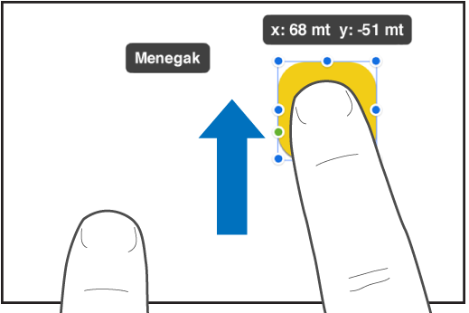 Satu jari di atas objek dan satu lagi jari meleret ke arah bahagian atas skrin.