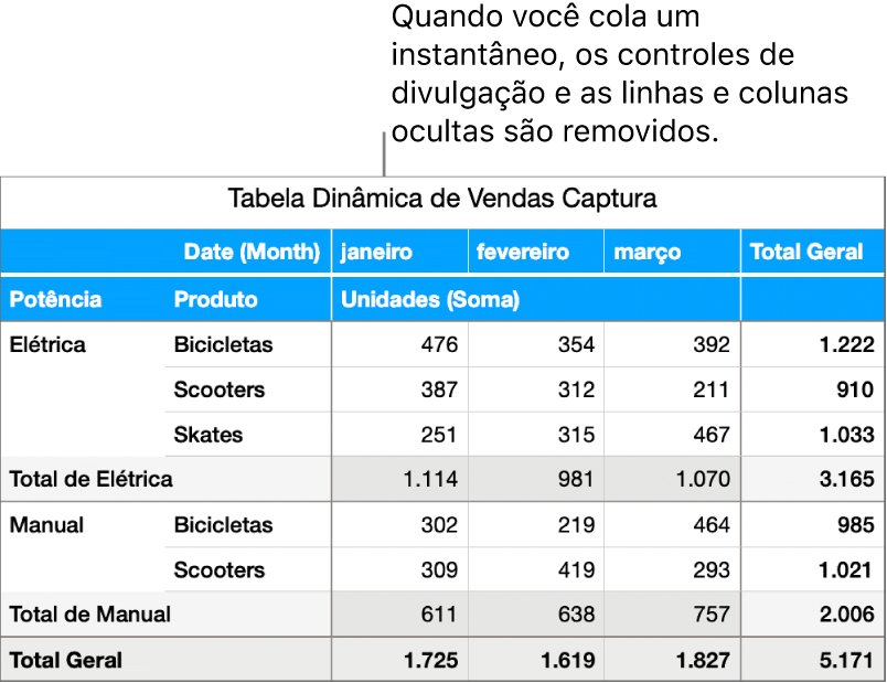 Captura de uma tabela dinâmica.