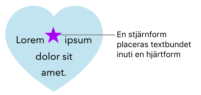 En stjärnform är textbunden inuti en hjärtform.