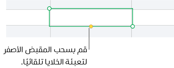 خلية محددة تحتوي على مقبض أصفر يمكنك سحبه لتعبئة الخلايا تلقائيًا.