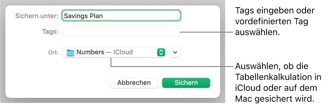 Dialogfenster „Sichern unter“.