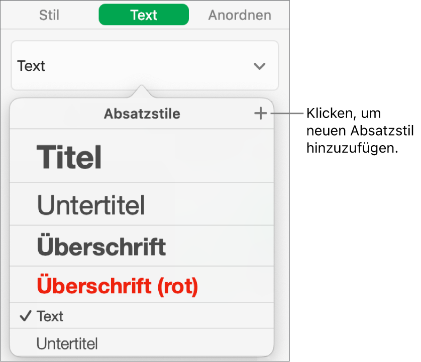 Dialogfenster zum Erstellen eines neuen Absatzstils