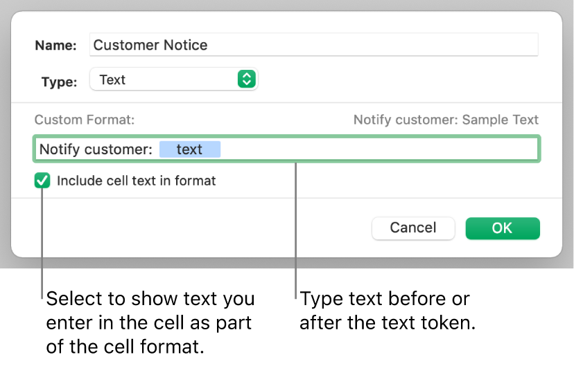 Custom text cell format.