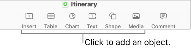 The Numbers toolbar with Insert, Table, Chart, Text, Shape and Media buttons.