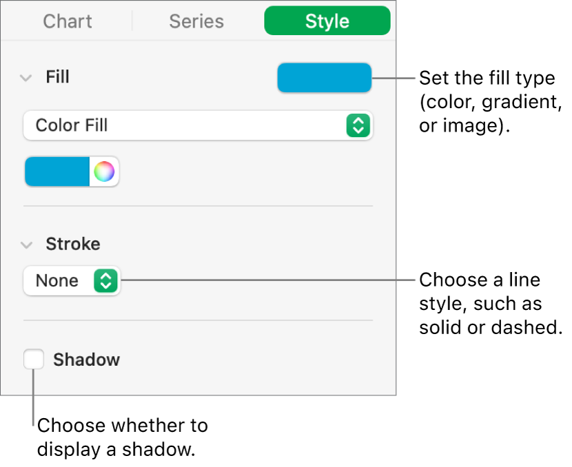 Controls for changing the appearance of data series.