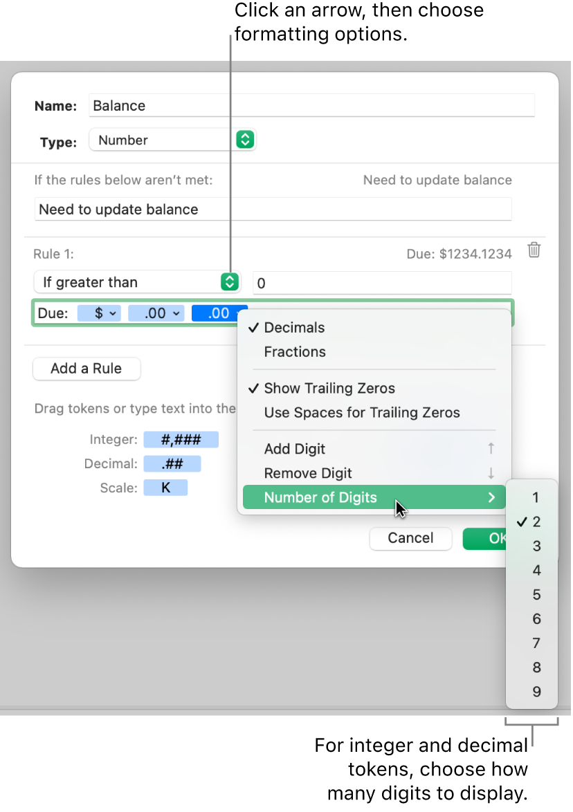 The custom cell format window with controls for choosing custom formatting options.