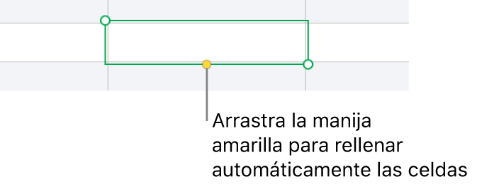 Una celda seleccionada con una manija amarilla que puedes arrastrar para autorrellenar celdas.