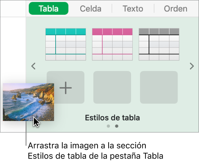 Al arrastrar una imagen hasta los estilos de tabla se crea un nuevo estilo.