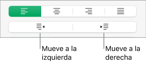 Opciones de alineación de párrafo.